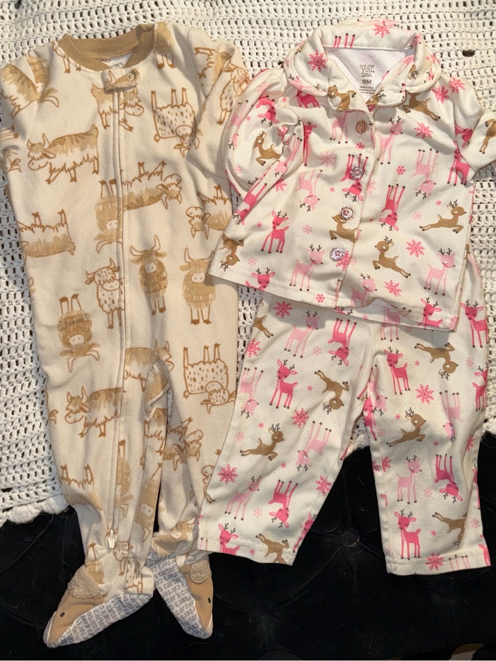 Carter's Cream Pajama Set with Pink & Tan Reindeer Print